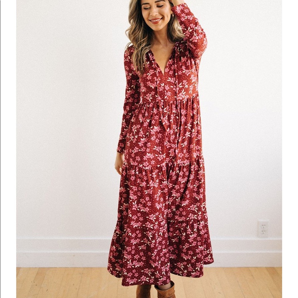 Free People Tiers of Joy Midi Dress in Plum floral